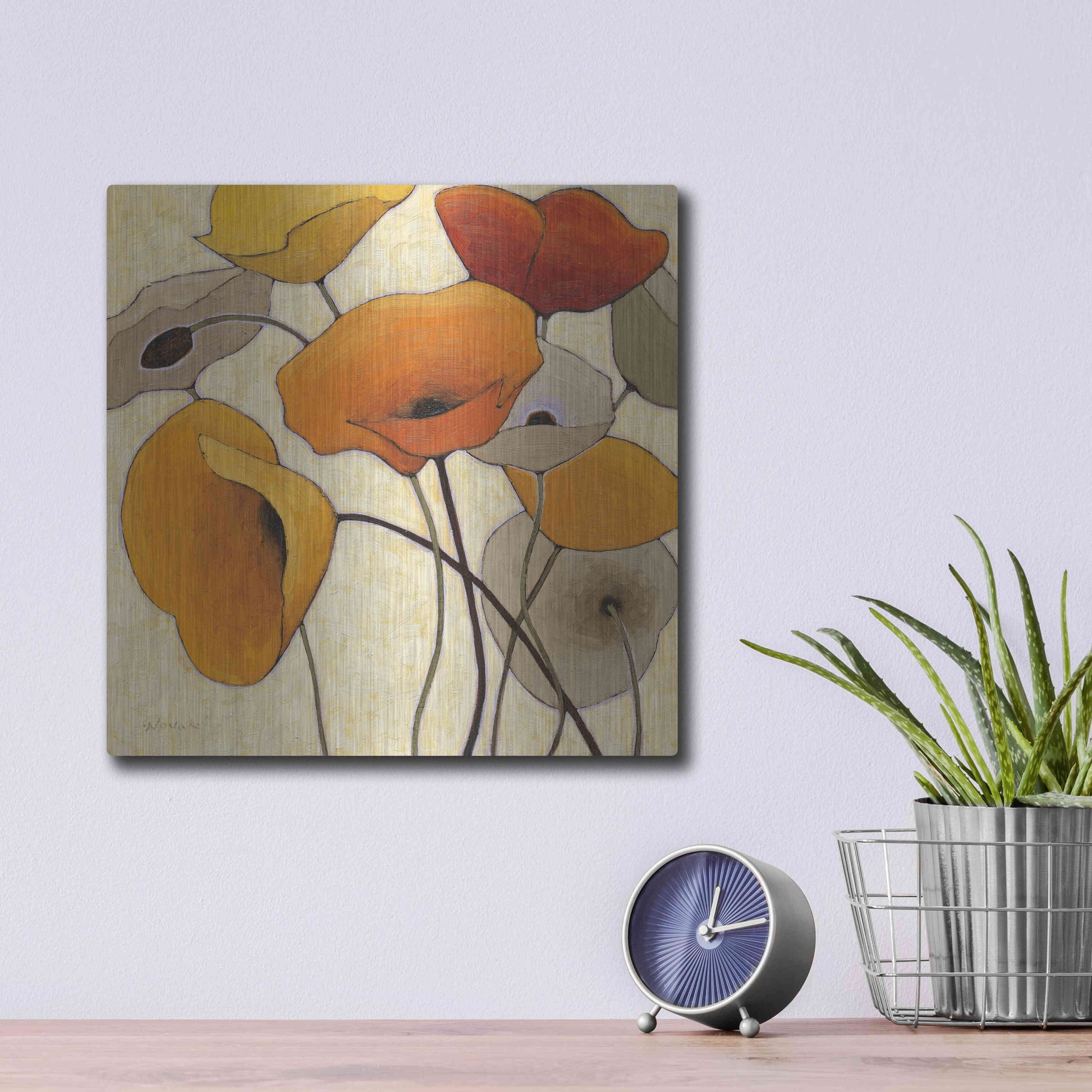 Luxe Metal Art 'Pumpkin Poppies III' by Shirley Novak, Metal Wall Art,12x12
