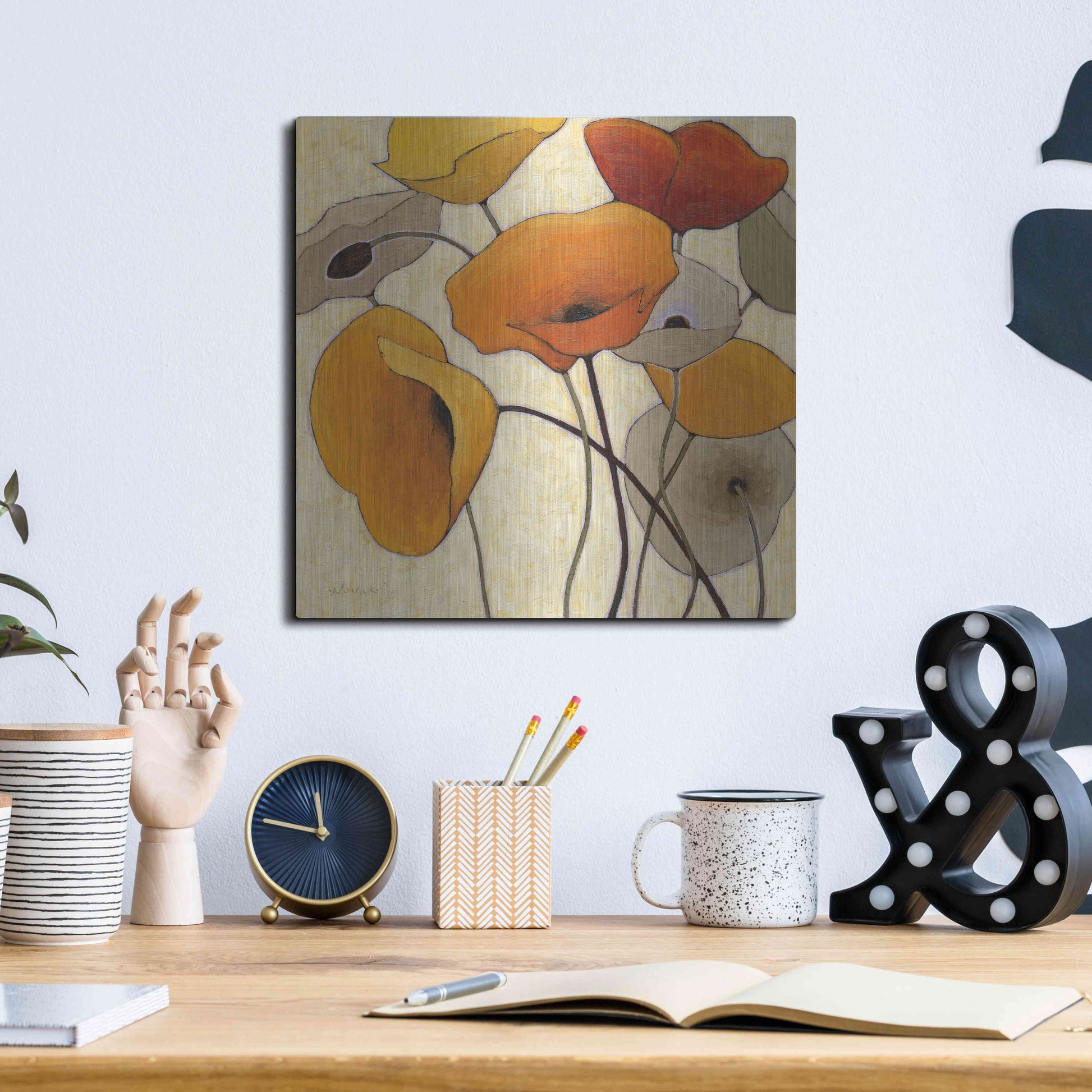 Luxe Metal Art 'Pumpkin Poppies III' by Shirley Novak, Metal Wall Art,12x12