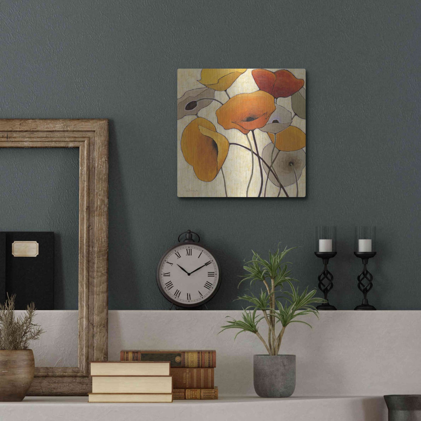 Luxe Metal Art 'Pumpkin Poppies III' by Shirley Novak, Metal Wall Art,12x12