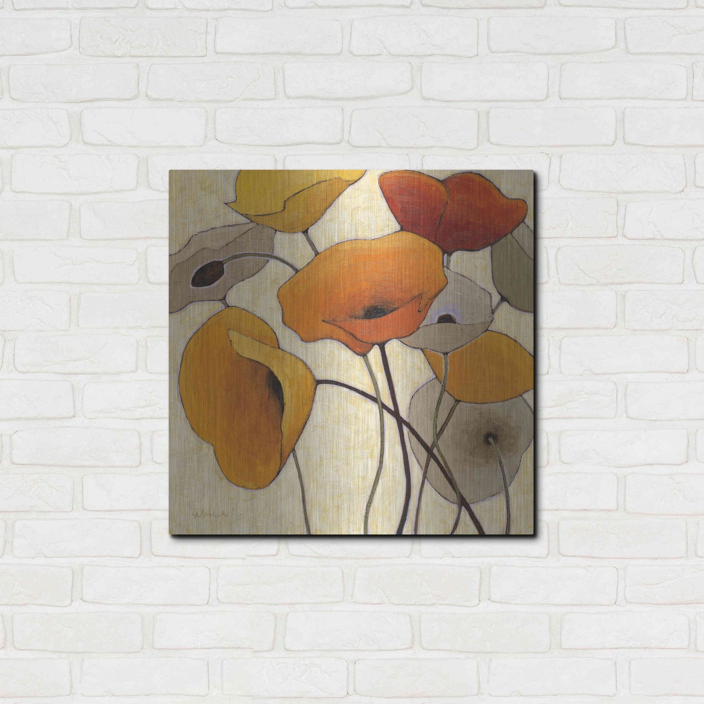 Luxe Metal Art 'Pumpkin Poppies III' by Shirley Novak, Metal Wall Art,24x24