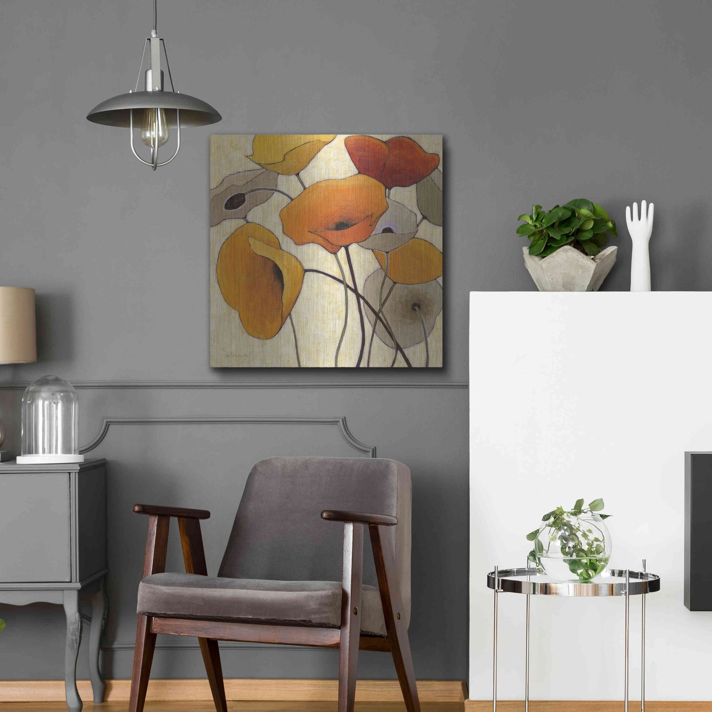 Luxe Metal Art 'Pumpkin Poppies III' by Shirley Novak, Metal Wall Art,24x24