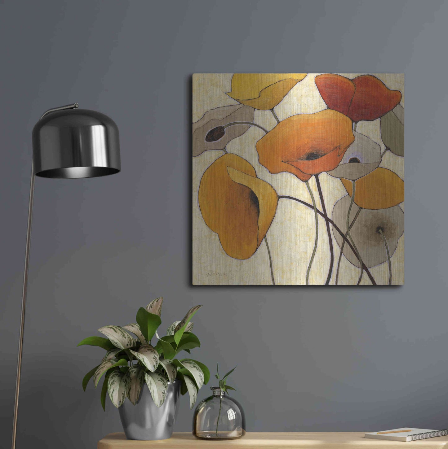 Luxe Metal Art 'Pumpkin Poppies III' by Shirley Novak, Metal Wall Art,24x24