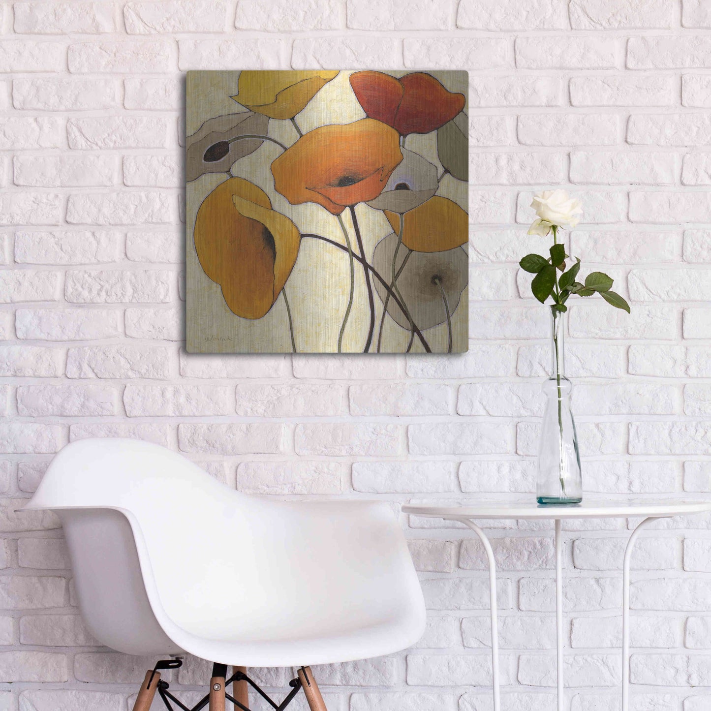 Luxe Metal Art 'Pumpkin Poppies III' by Shirley Novak, Metal Wall Art,24x24