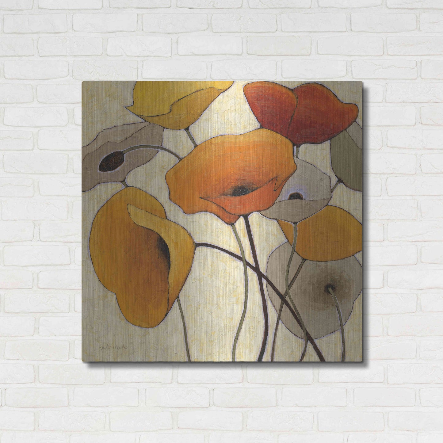 Luxe Metal Art 'Pumpkin Poppies III' by Shirley Novak, Metal Wall Art,36x36