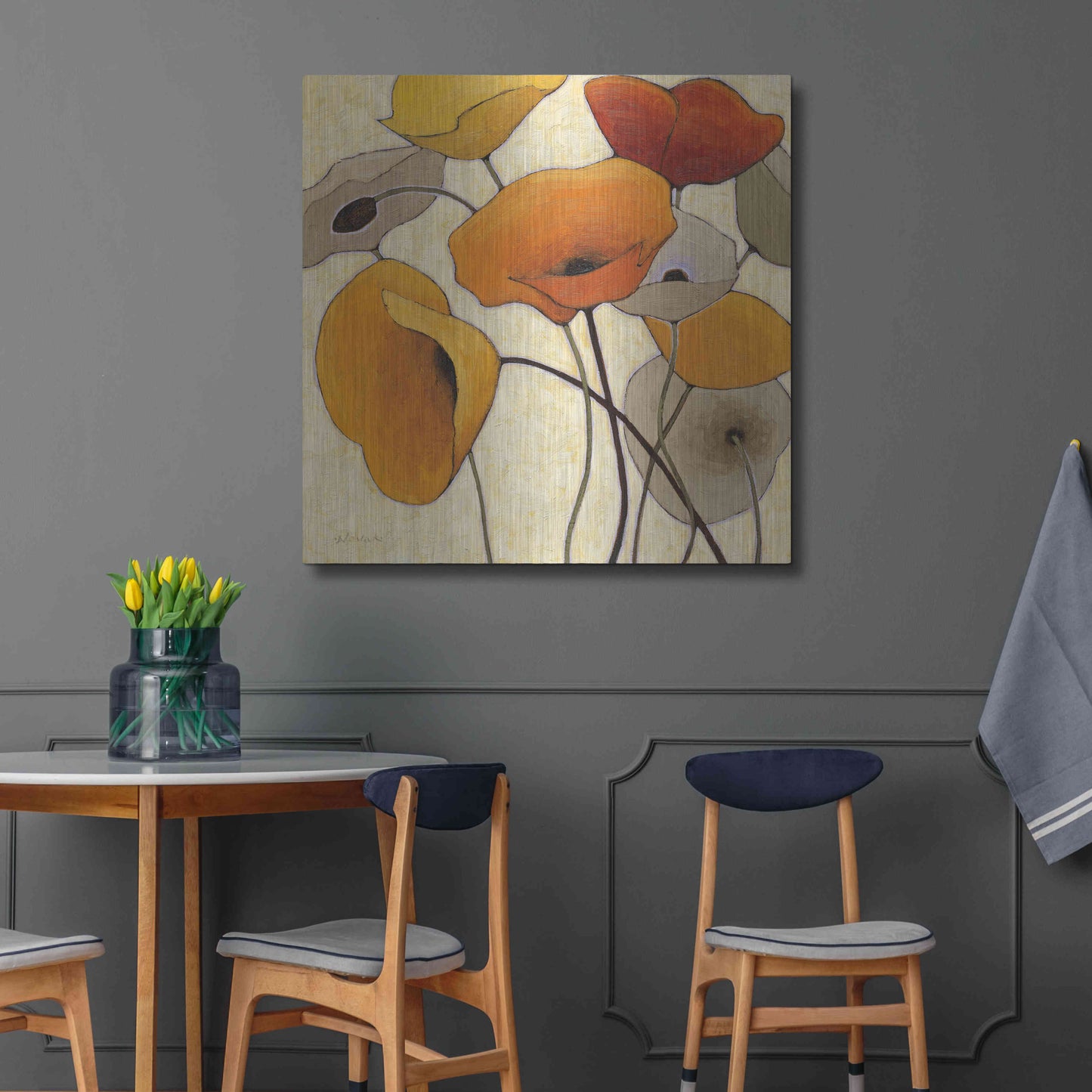 Luxe Metal Art 'Pumpkin Poppies III' by Shirley Novak, Metal Wall Art,36x36