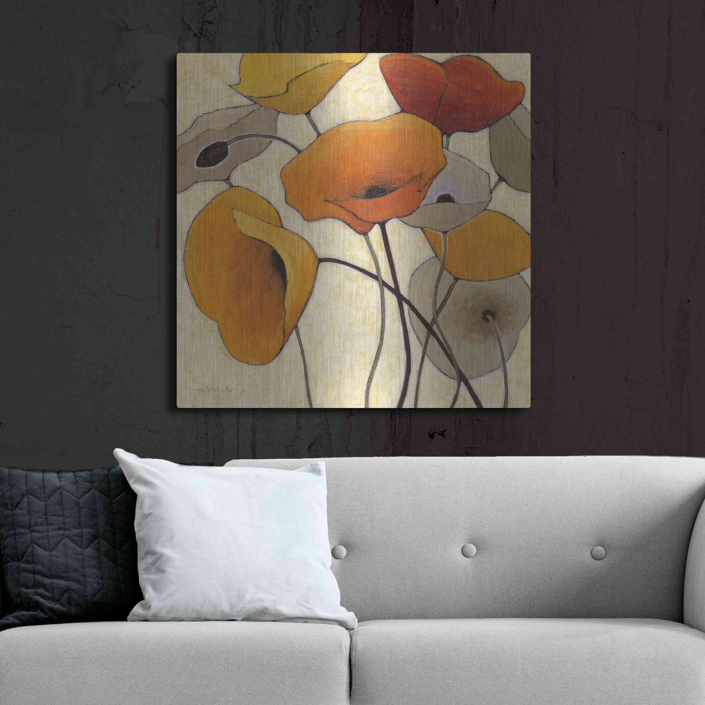 Luxe Metal Art 'Pumpkin Poppies III' by Shirley Novak, Metal Wall Art,36x36