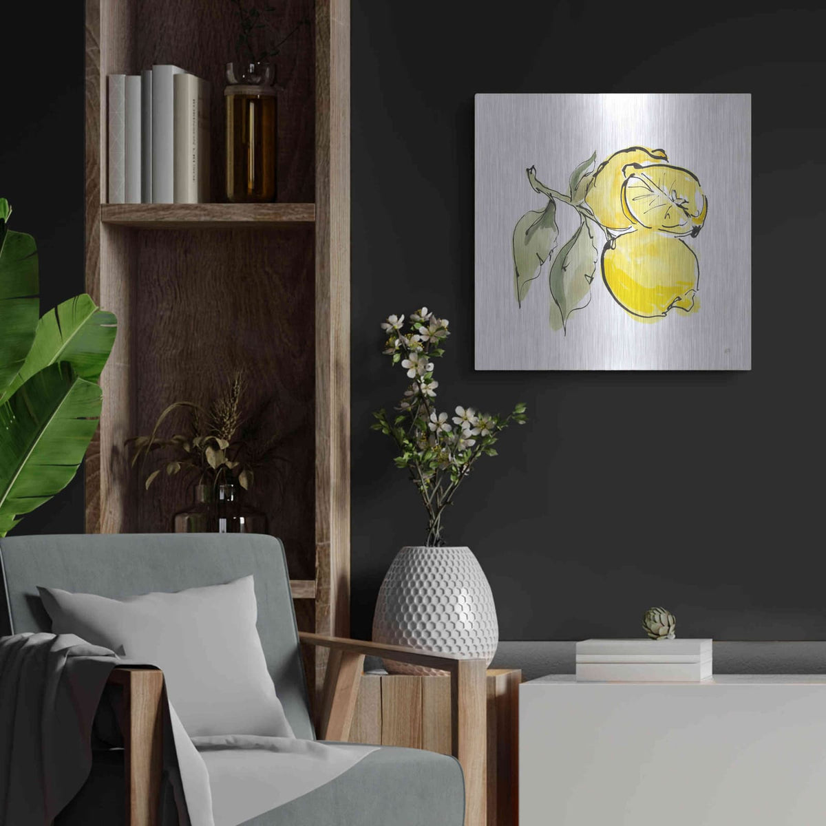 'Lemon Still Life II' by Chris Paschke – Metal Wall Art, 24x24 room view