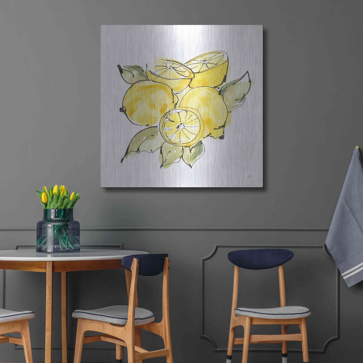 'Lemon Still Life IV' by Chris Paschke – Metal Wall Art, 36x36 room view