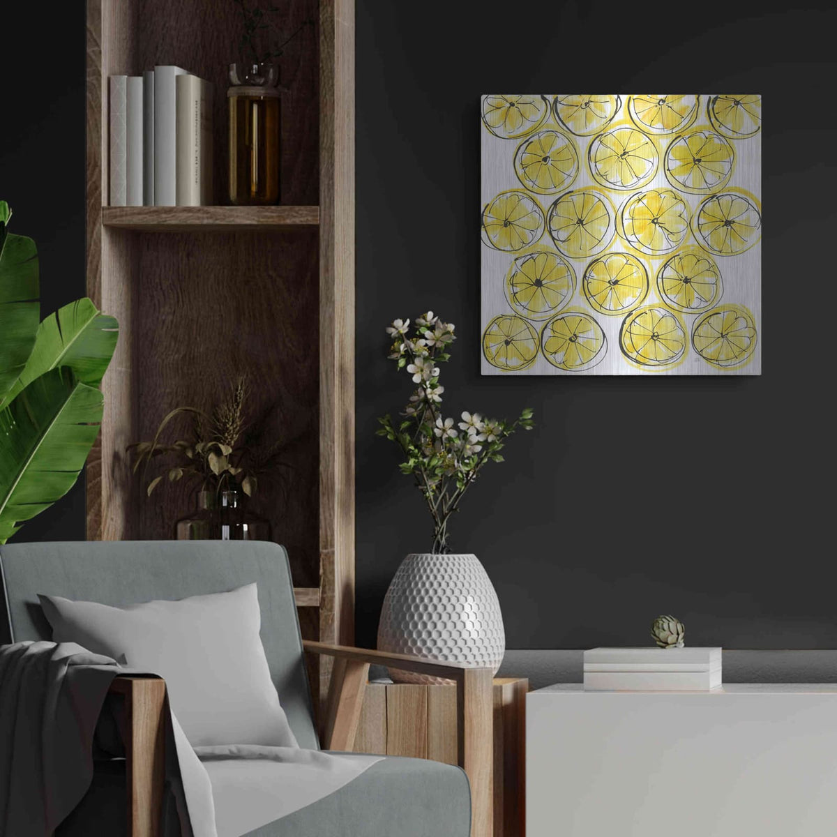 'Cut Lemons IV' by Chris Paschke – Metal Wall Art, 24x24 room view