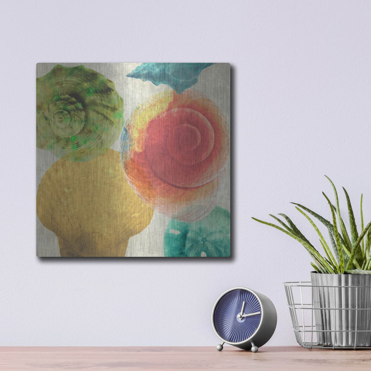 'Luminous Seashells 4' by Elena Ray – Metal Wall Art, 12x12 room view