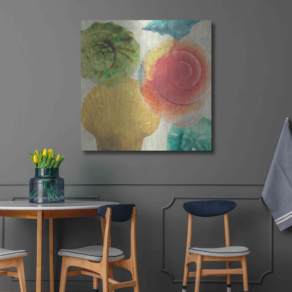 'Luminous Seashells 4' by Elena Ray – Metal Wall Art, 36x36 room view