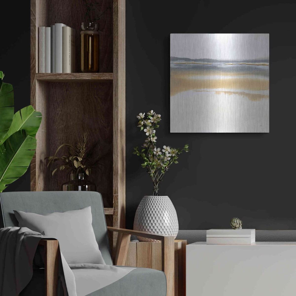 'Beige and Gold I' by Chris Paschke – Metal Wall Art, 24x24 room view
