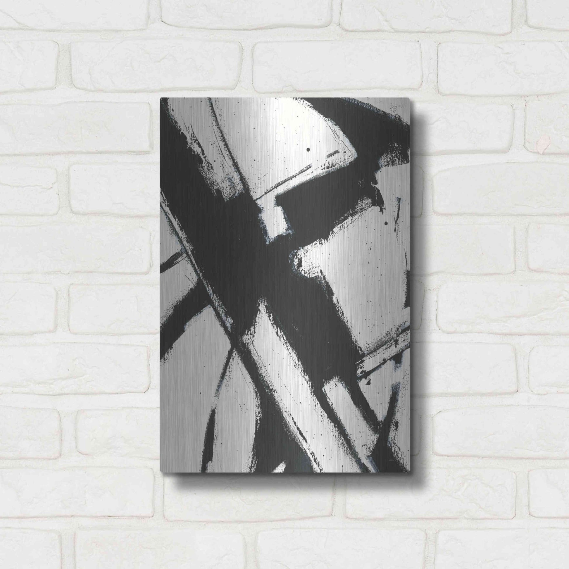 Luxe Metal Art 'Expression Abstract I White Crop' by Shirley Novak, Metal Wall Art,12x16