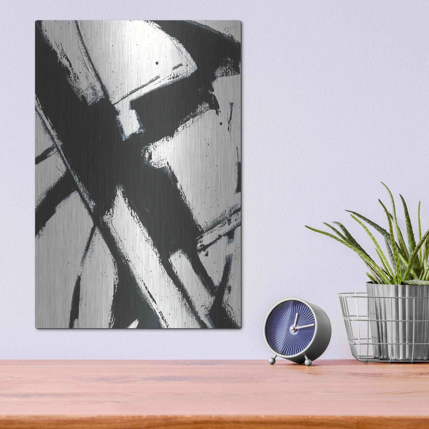 Luxe Metal Art 'Expression Abstract I White Crop' by Shirley Novak, Metal Wall Art,12x16