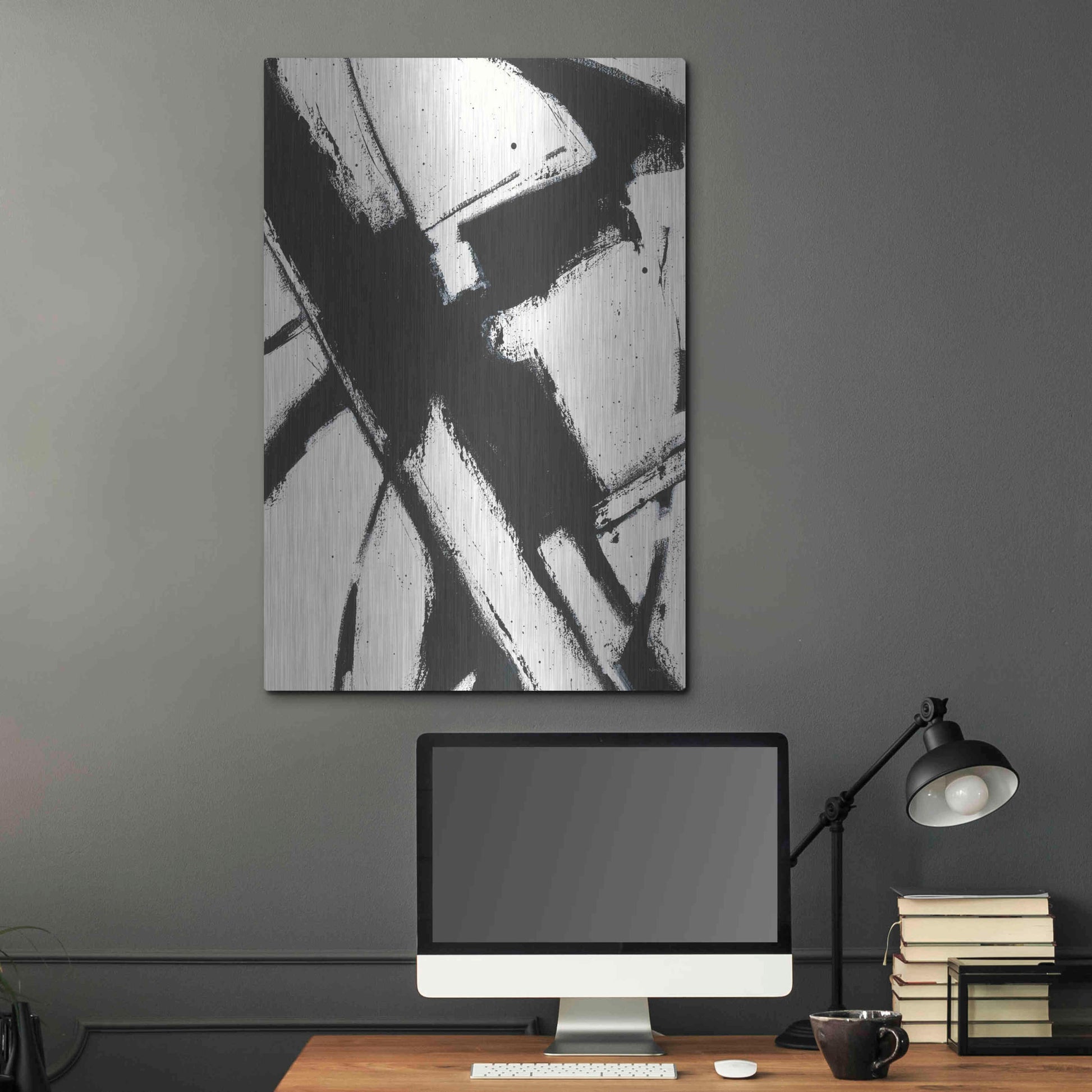 Luxe Metal Art 'Expression Abstract I White Crop' by Shirley Novak, Metal Wall Art,24x36