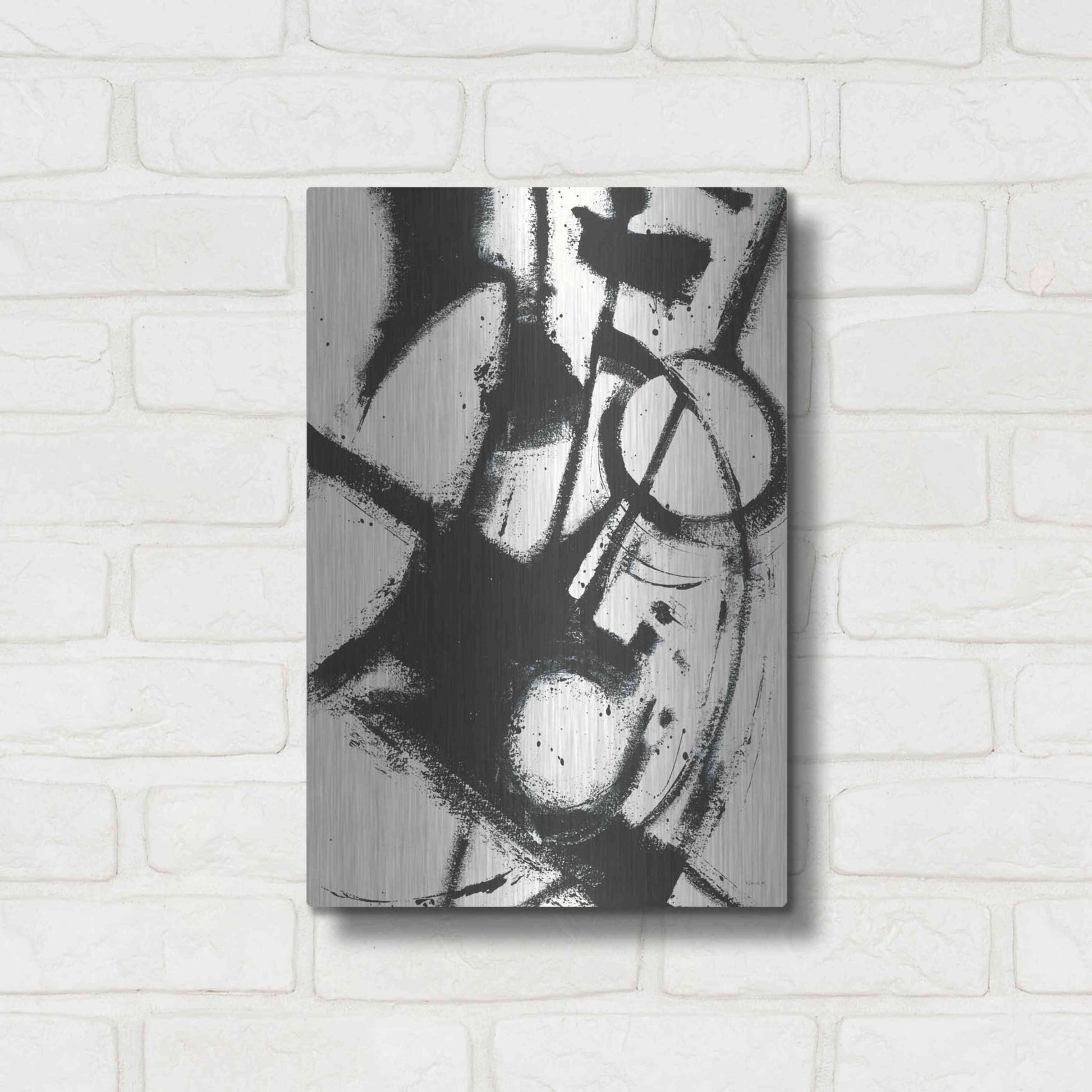 Luxe Metal Art 'Expression Abstract II White Crop' by Shirley Novak, Metal Wall Art,12x16