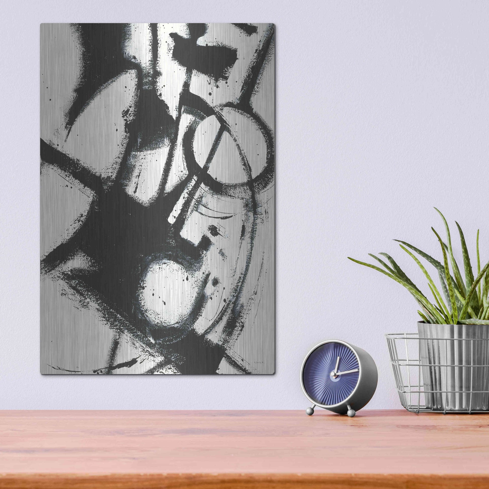 Luxe Metal Art 'Expression Abstract II White Crop' by Shirley Novak, Metal Wall Art,12x16