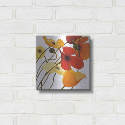 Luxe Metal Art 'Up Two on White Yellow' by Shirley Novak, Metal Wall Art,12x12