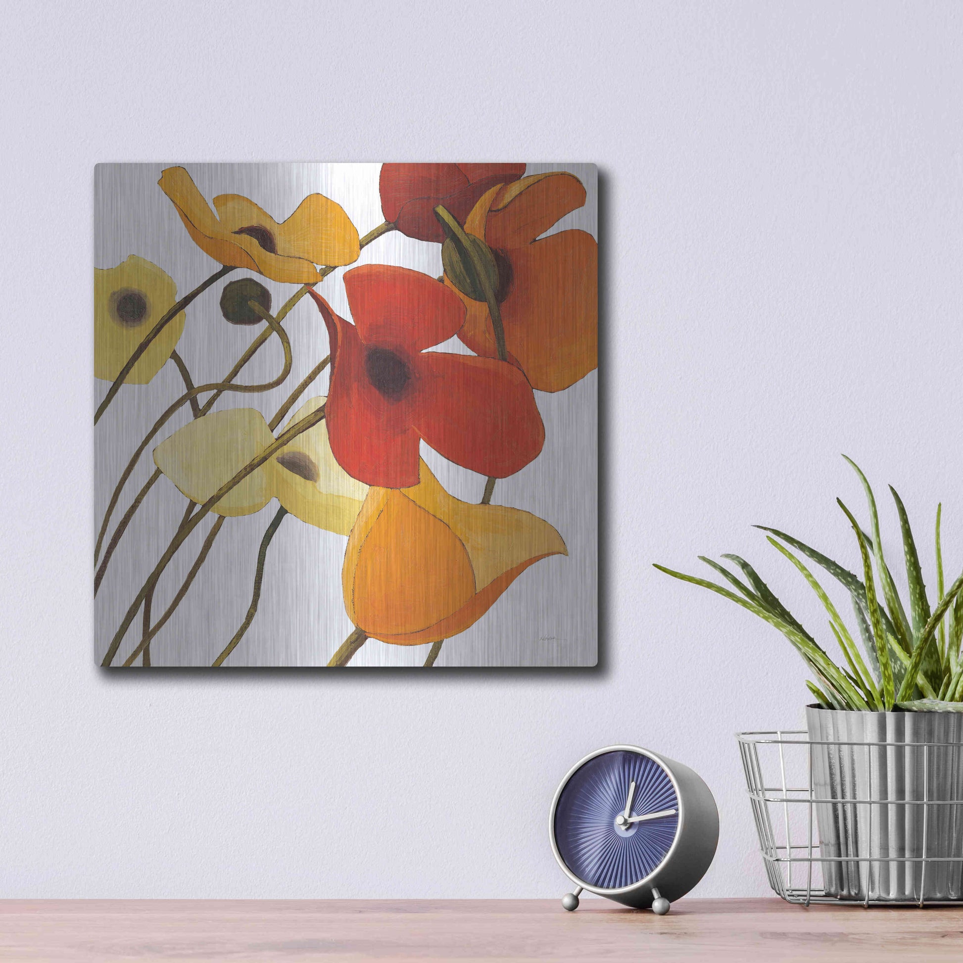 Luxe Metal Art 'Up Two on White Yellow' by Shirley Novak, Metal Wall Art,12x12