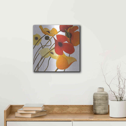 Luxe Metal Art 'Up Two on White Yellow' by Shirley Novak, Metal Wall Art,12x12