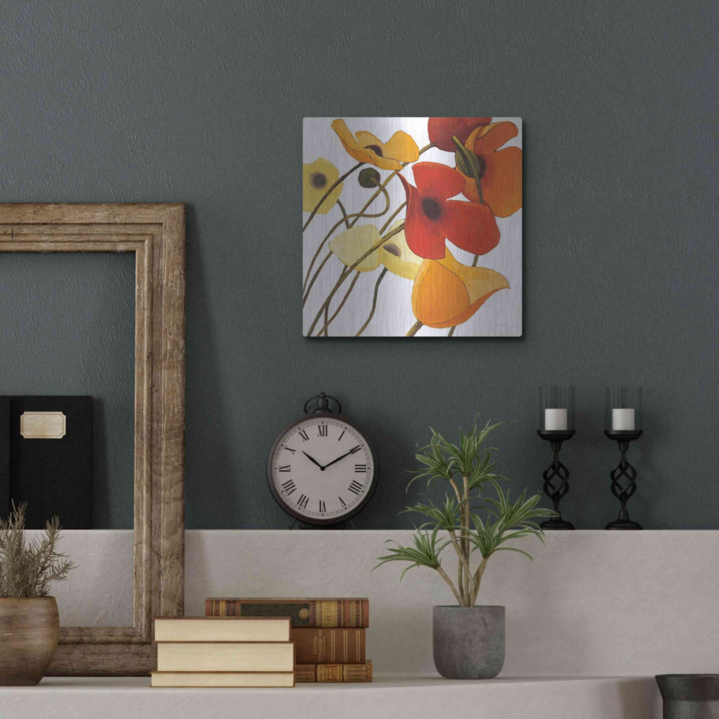 Luxe Metal Art 'Up Two on White Yellow' by Shirley Novak, Metal Wall Art,12x12