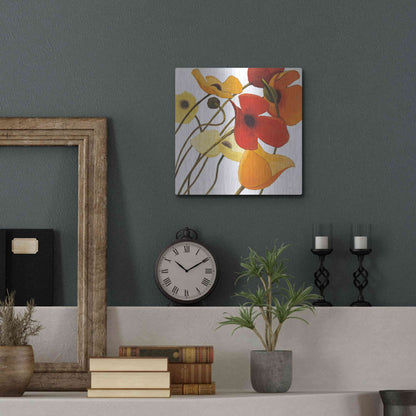 Luxe Metal Art 'Up Two on White Yellow' by Shirley Novak, Metal Wall Art,12x12