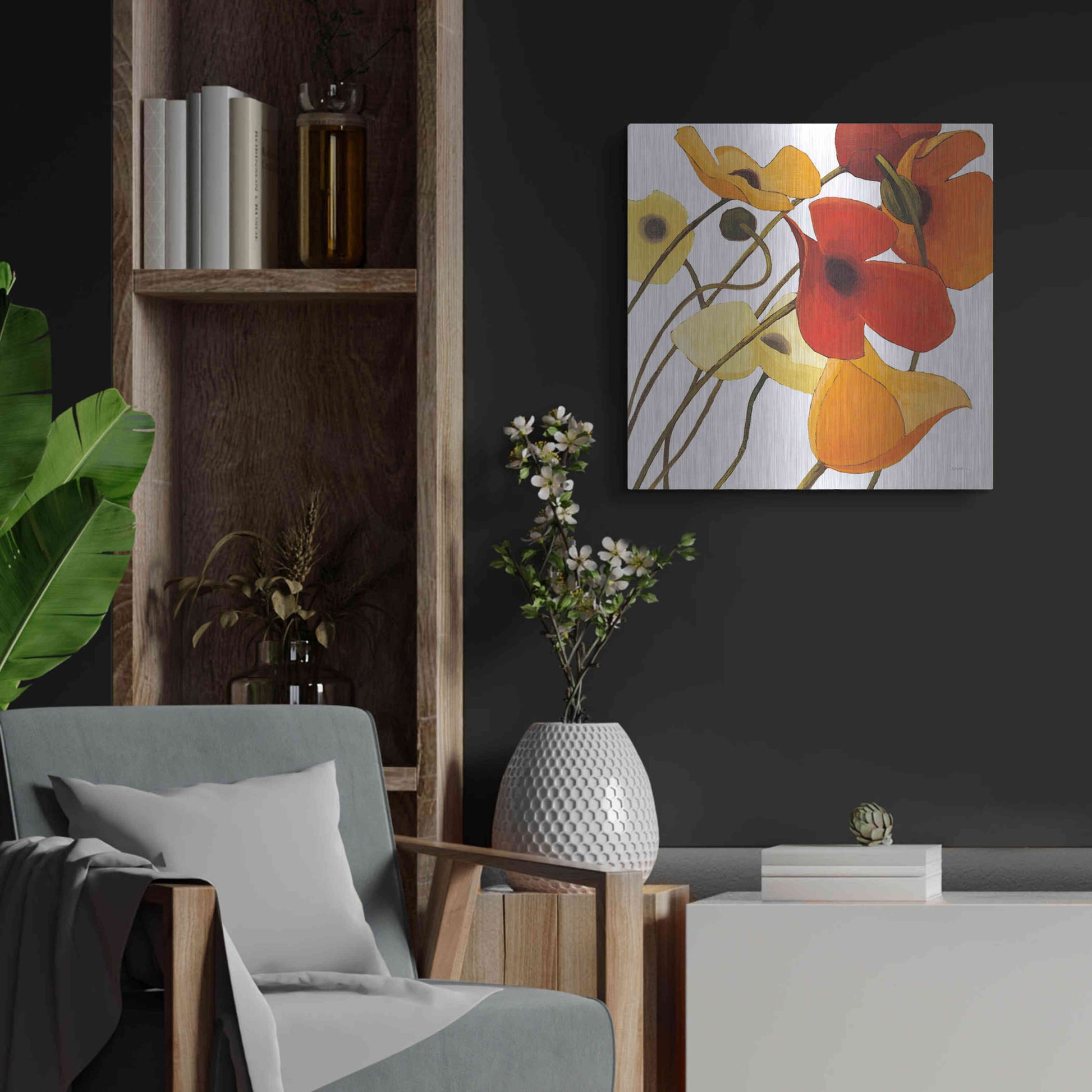 Luxe Metal Art 'Up Two on White Yellow' by Shirley Novak, Metal Wall Art,24x24