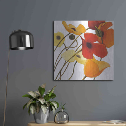 Luxe Metal Art 'Up Two on White Yellow' by Shirley Novak, Metal Wall Art,24x24