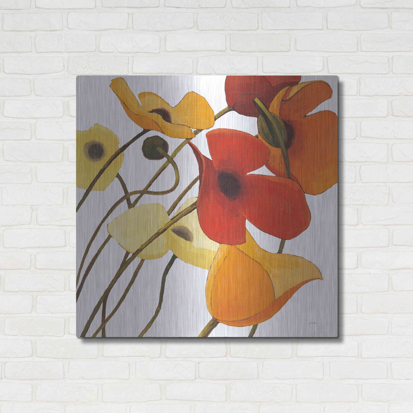 Luxe Metal Art 'Up Two on White Yellow' by Shirley Novak, Metal Wall Art,36x36