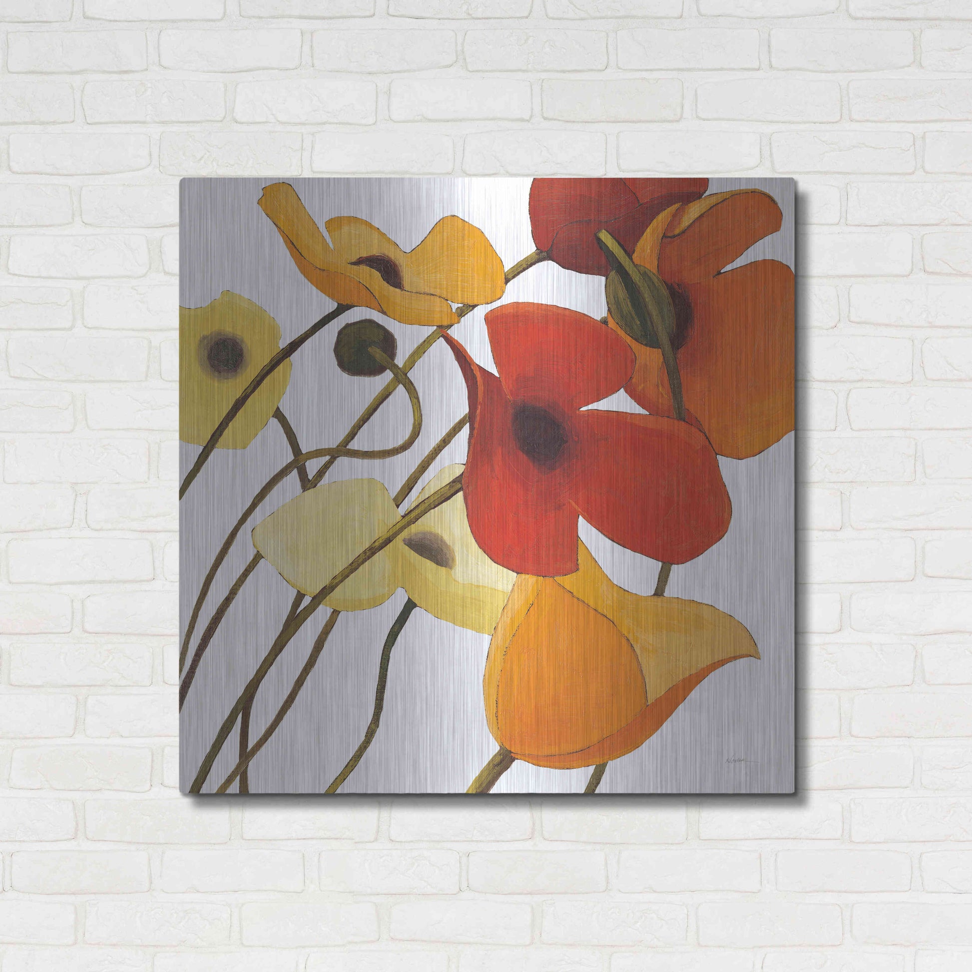 Luxe Metal Art 'Up Two on White Yellow' by Shirley Novak, Metal Wall Art,36x36