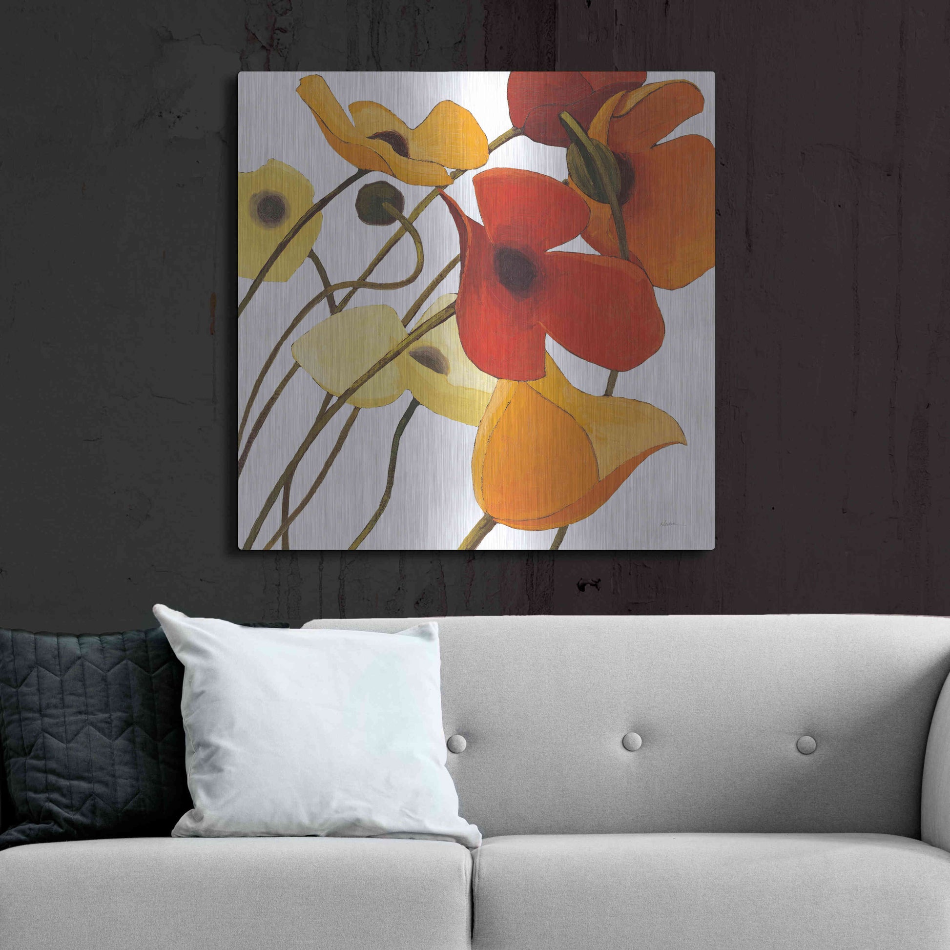 Luxe Metal Art 'Up Two on White Yellow' by Shirley Novak, Metal Wall Art,36x36