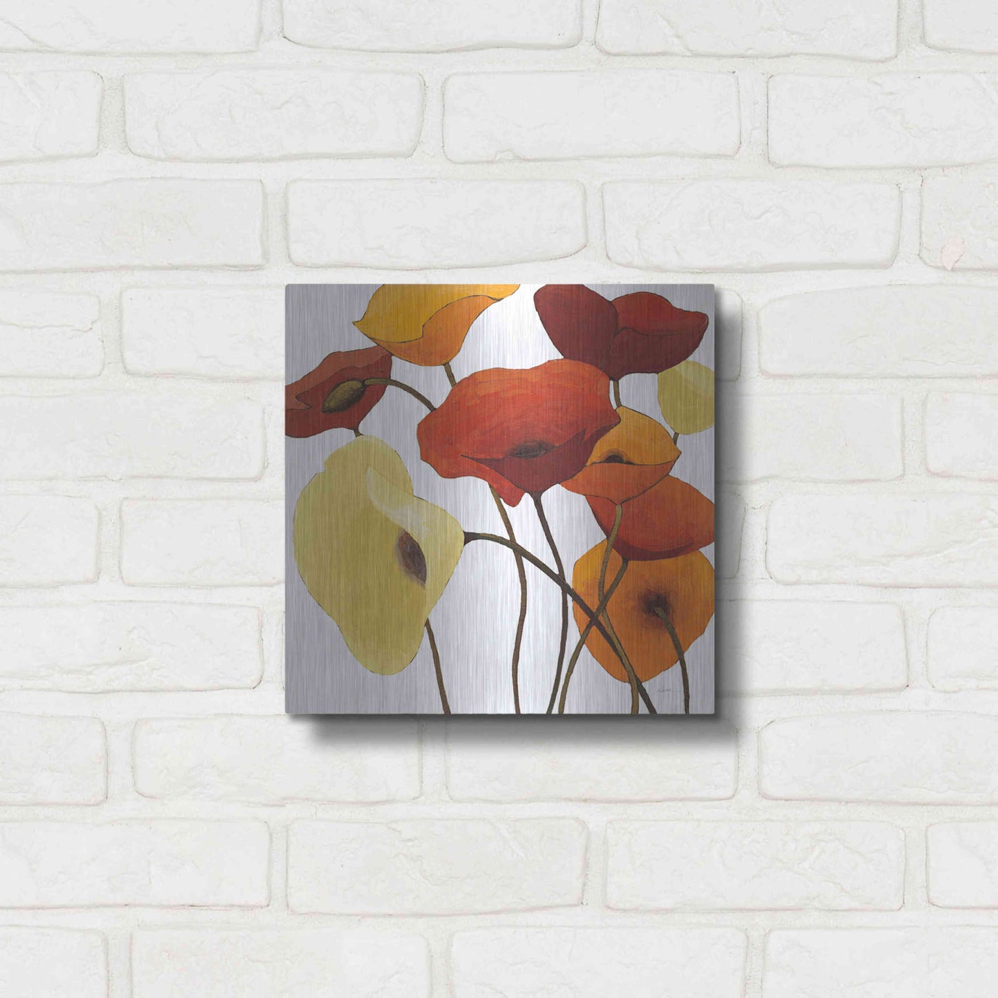 Luxe Metal Art 'Up One on White Yellow' by Shirley Novak, Metal Wall Art,12x12