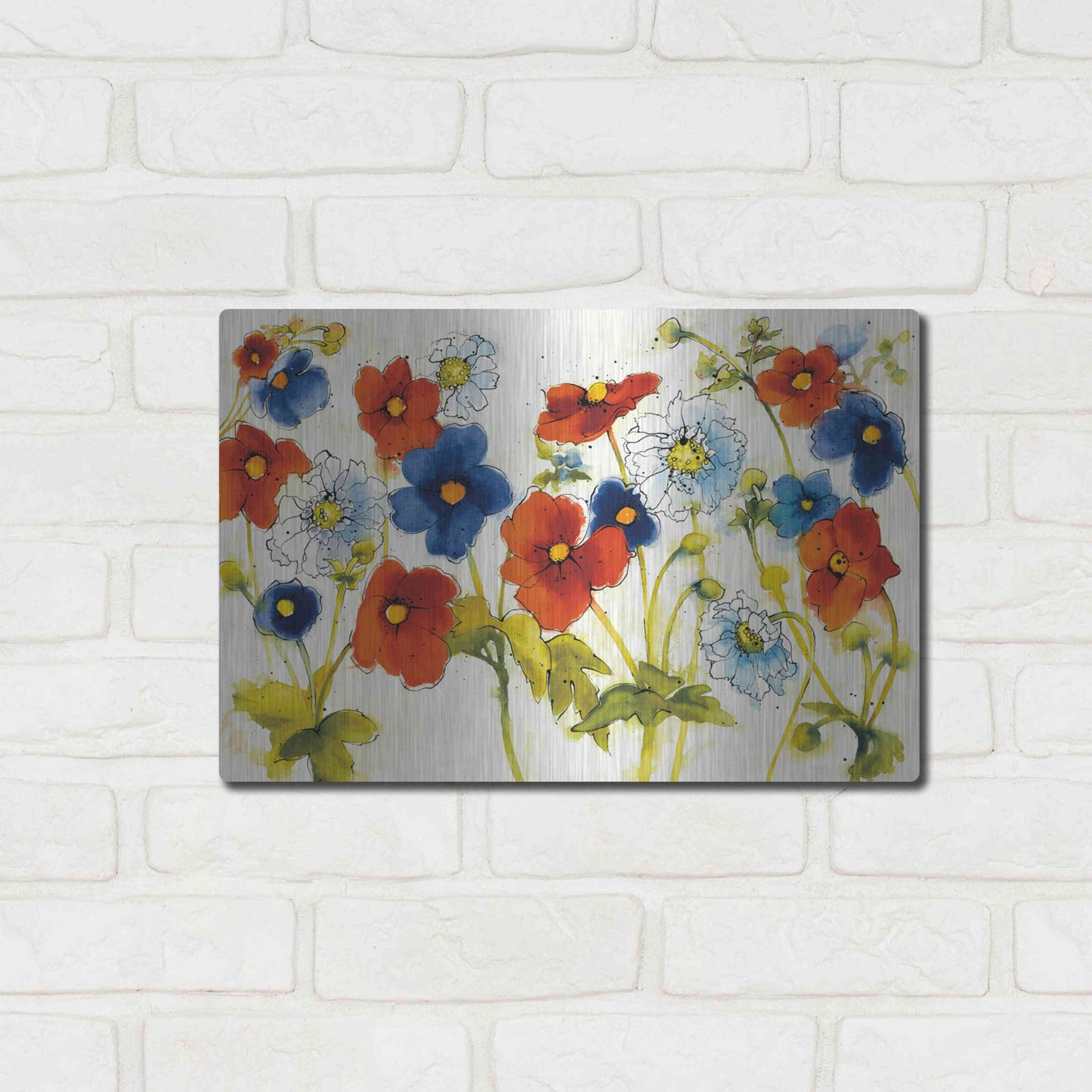 Luxe Metal Art 'Independent Blooms I' by Shirley Novak, Metal Wall Art,16x12