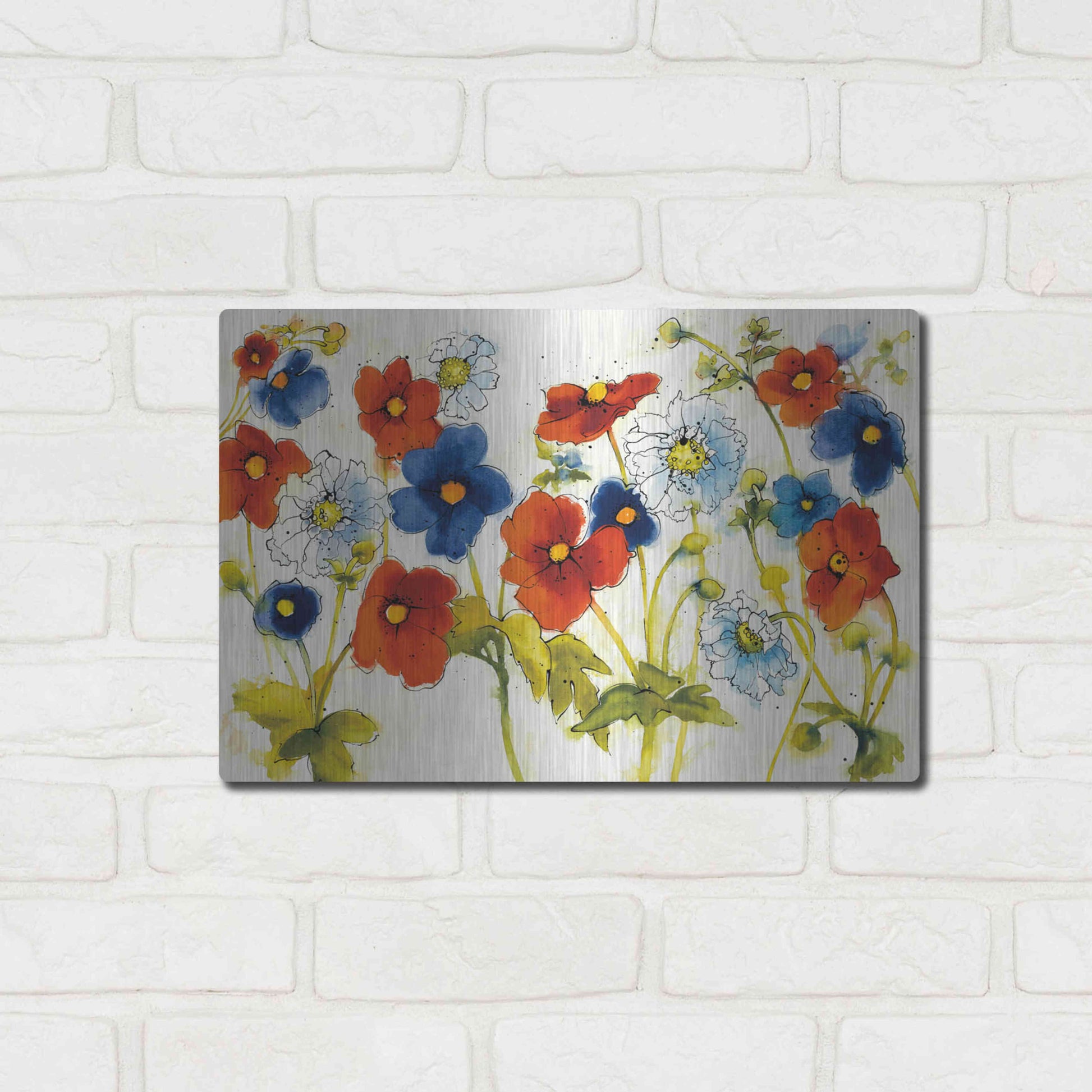 Luxe Metal Art 'Independent Blooms I' by Shirley Novak, Metal Wall Art,16x12