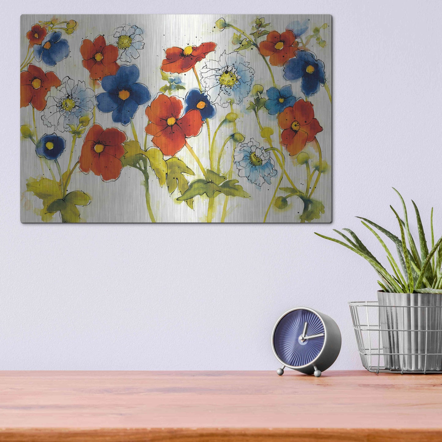 Luxe Metal Art 'Independent Blooms I' by Shirley Novak, Metal Wall Art,16x12