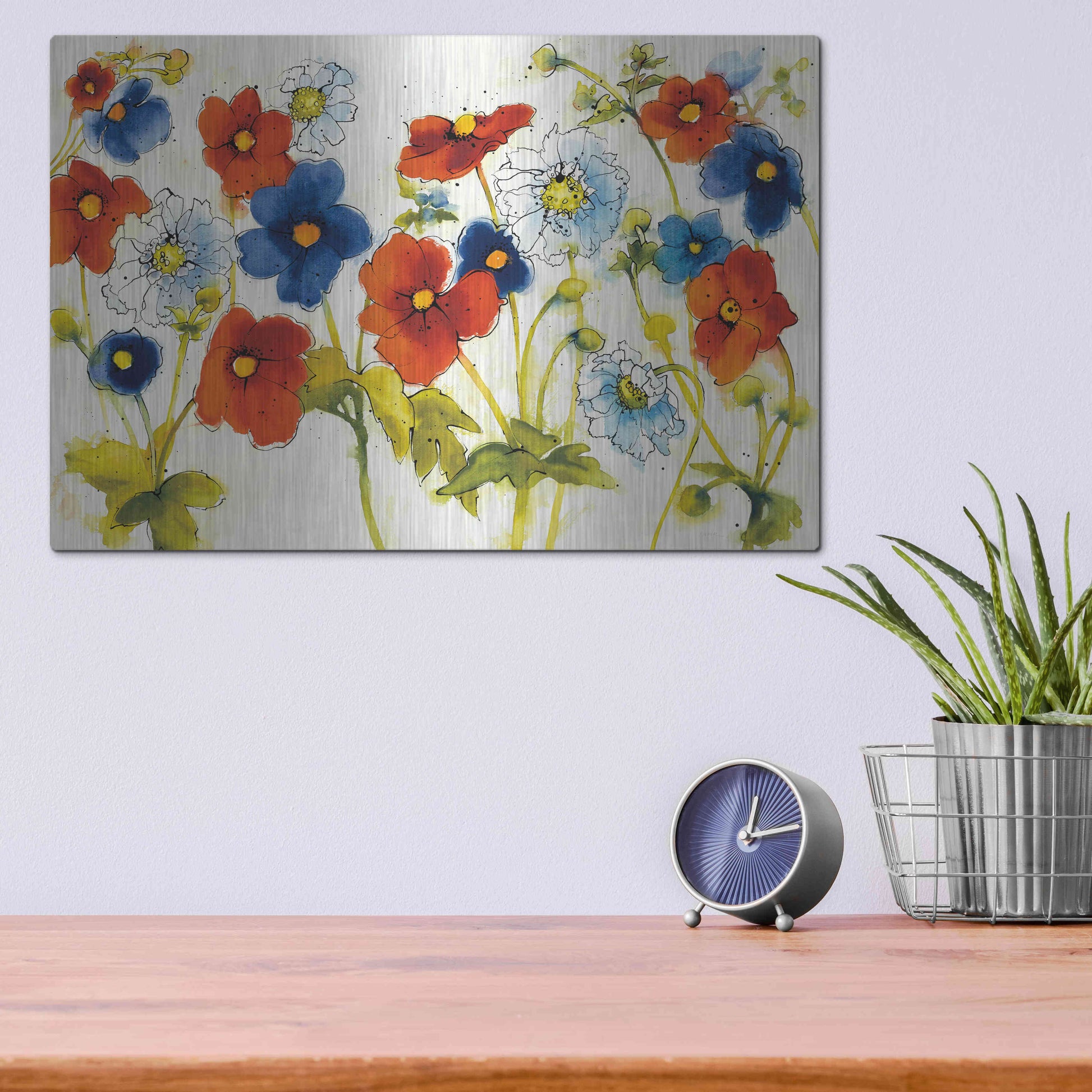 Luxe Metal Art 'Independent Blooms I' by Shirley Novak, Metal Wall Art,16x12