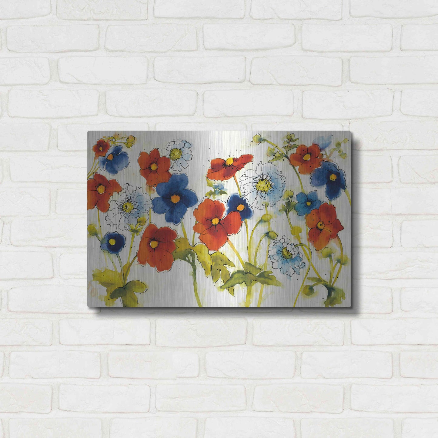 Luxe Metal Art 'Independent Blooms I' by Shirley Novak, Metal Wall Art,24x16