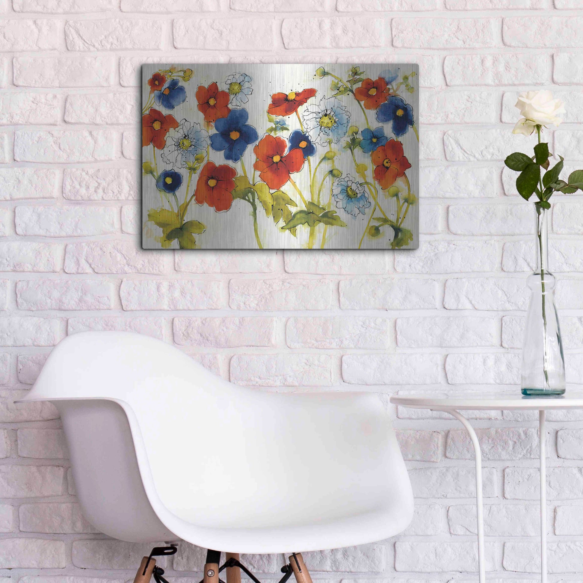 Luxe Metal Art 'Independent Blooms I' by Shirley Novak, Metal Wall Art,24x16