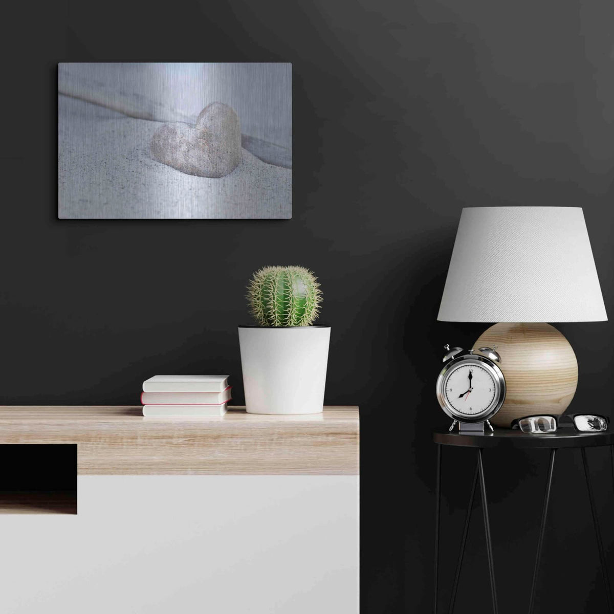 'Stone Heart Beach Still' by Andrea Haase – Metal Wall Art, 24x16 room view