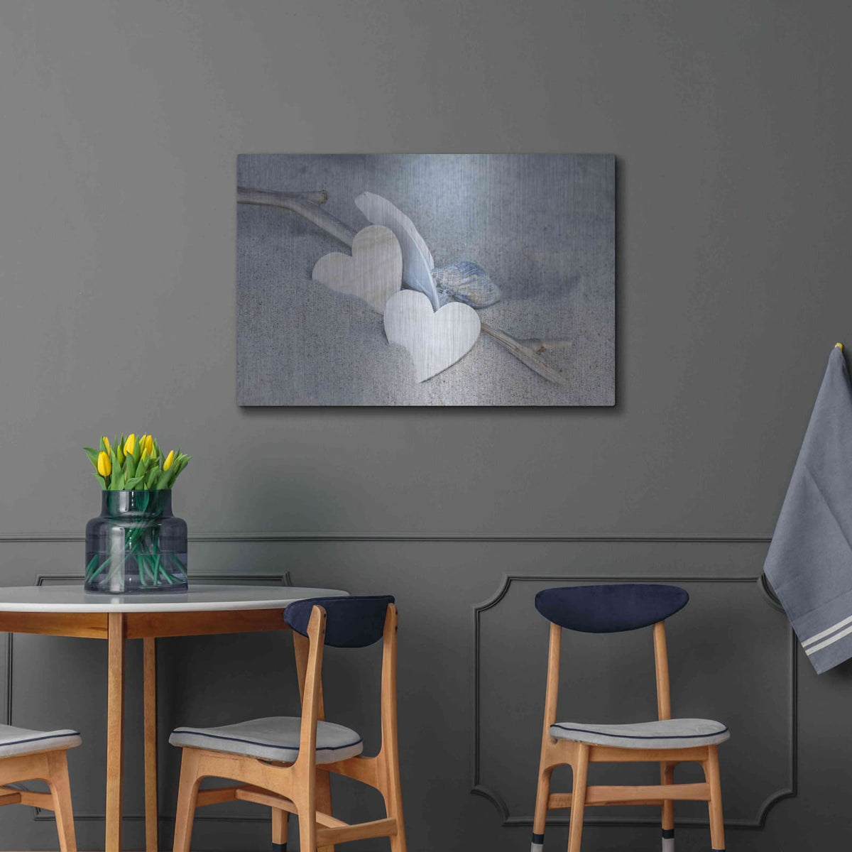 'Heart And Feather Beach Still' by Andrea Haase – Metal Wall Art, 36x24 room view
