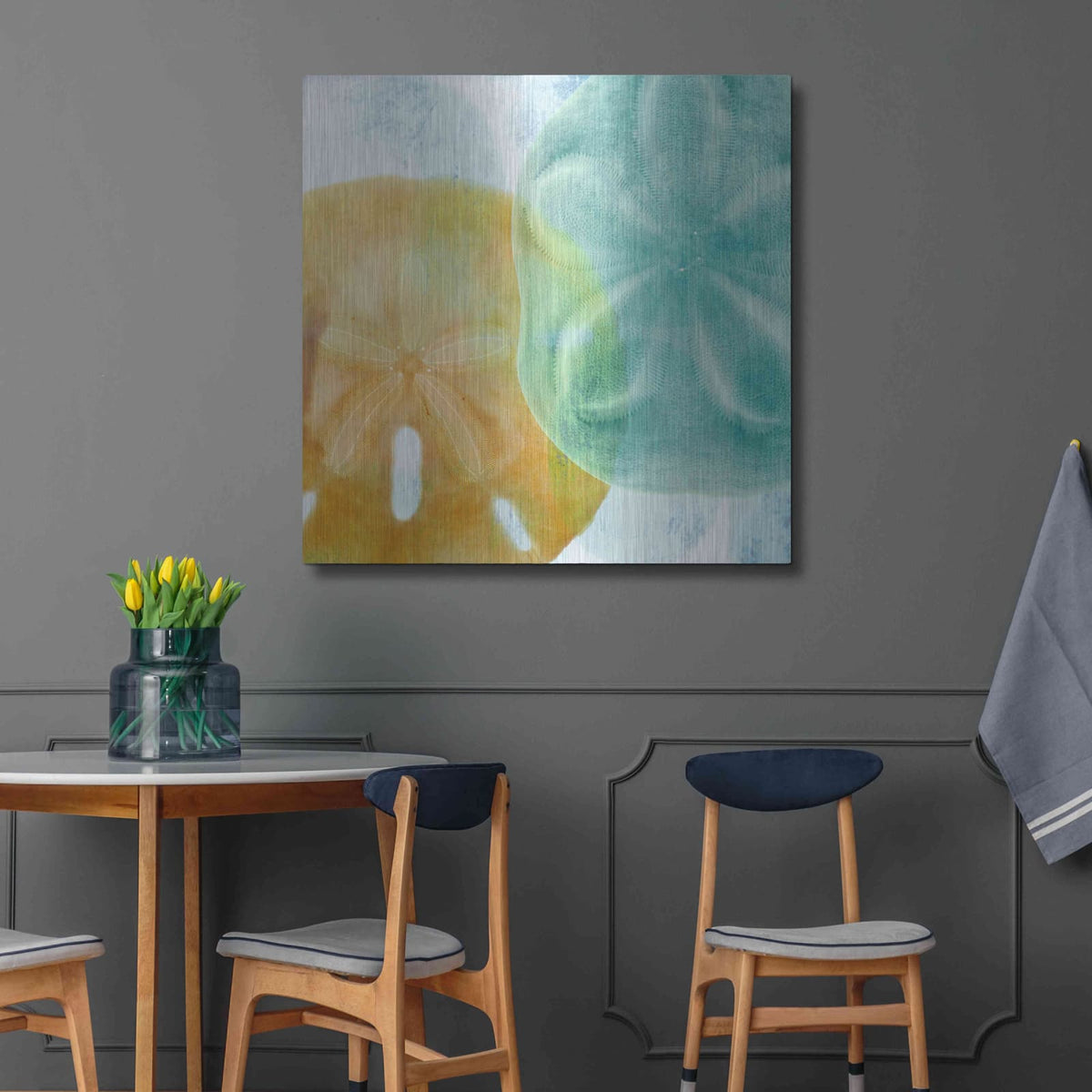 'Luminous Seashells' by Elena Ray – Metal Wall Art, 36x36 room view