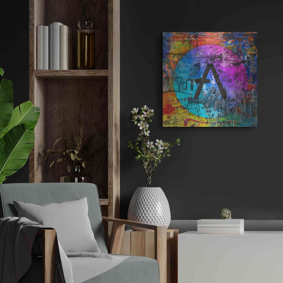 'Aave Crypto In Color' by Valentyn Artemenko – Metal Wall Art, 24x24 room view