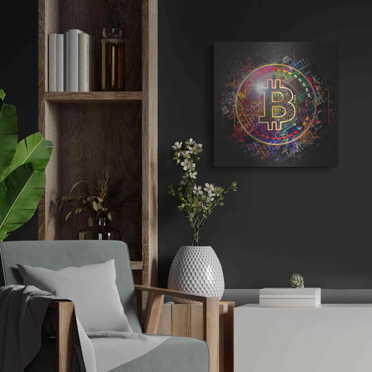 'Bitcoin Art' by Valentyn Artemenko – Metal Wall Art, 24x24 room view