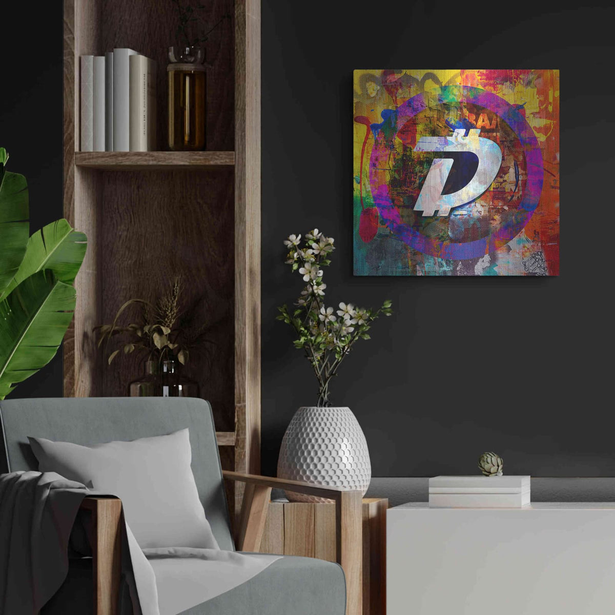 'Dgb Digibyte Crypto In Color' by Valentyn Artemenko – Metal Wall Art, 24x24 room view