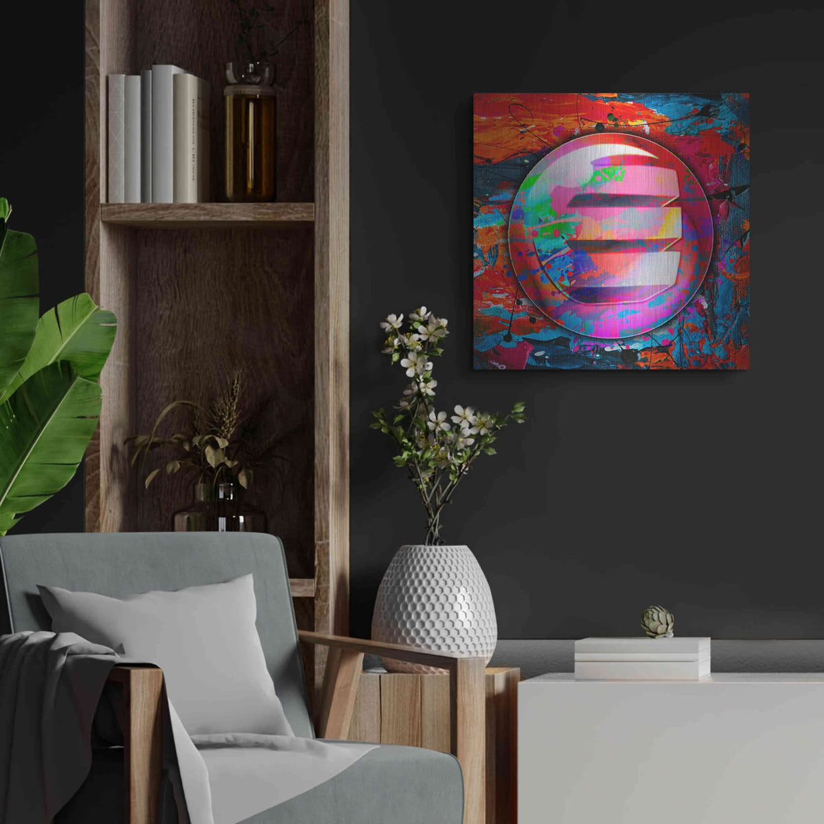 'Enj Enjin Crypto In Color' by Valentyn Artemenko – Metal Wall Art, 24x24 room view