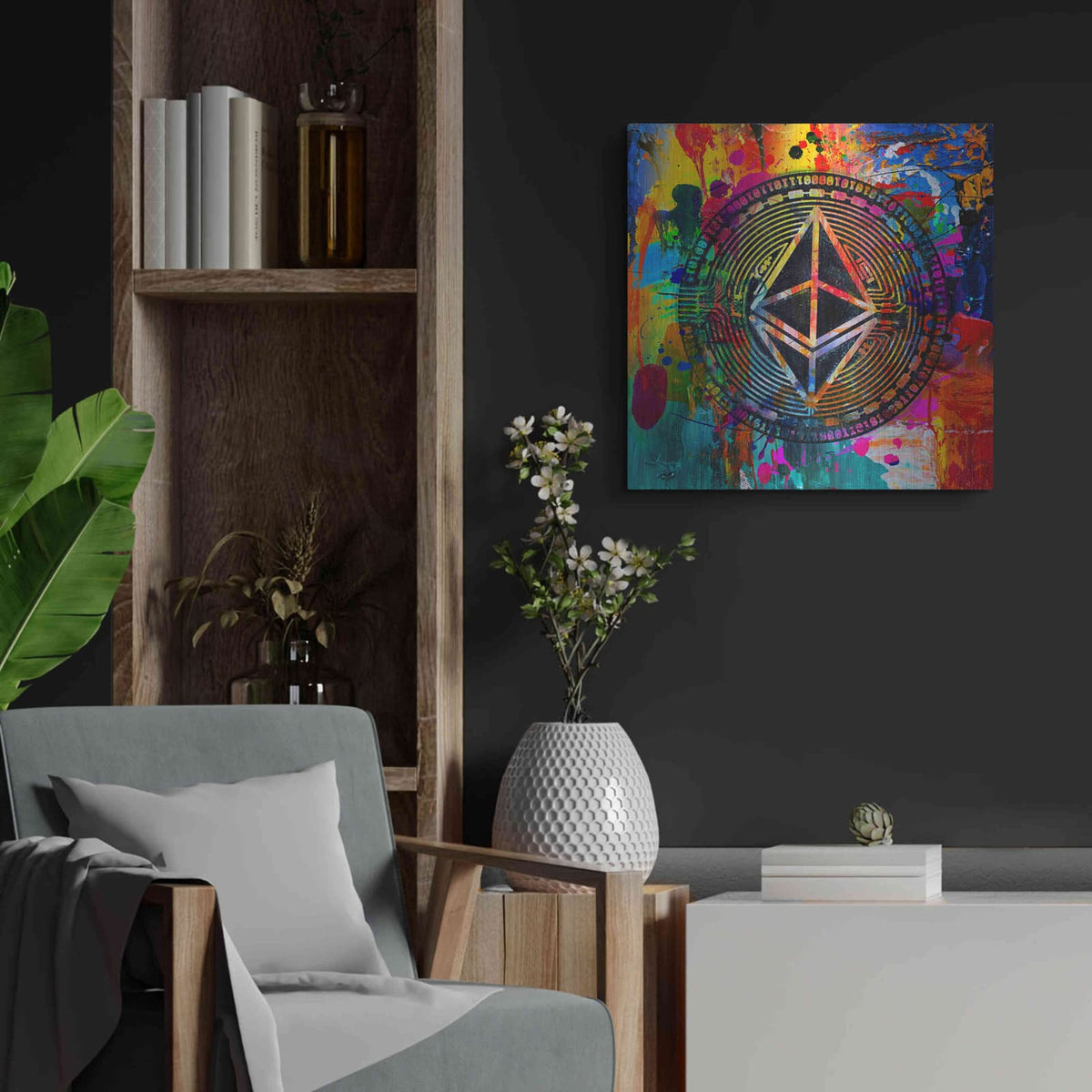 'Eth Ethereum Crypto In Color' by Valentyn Artemenko – Metal Wall Art, 24x24 room view