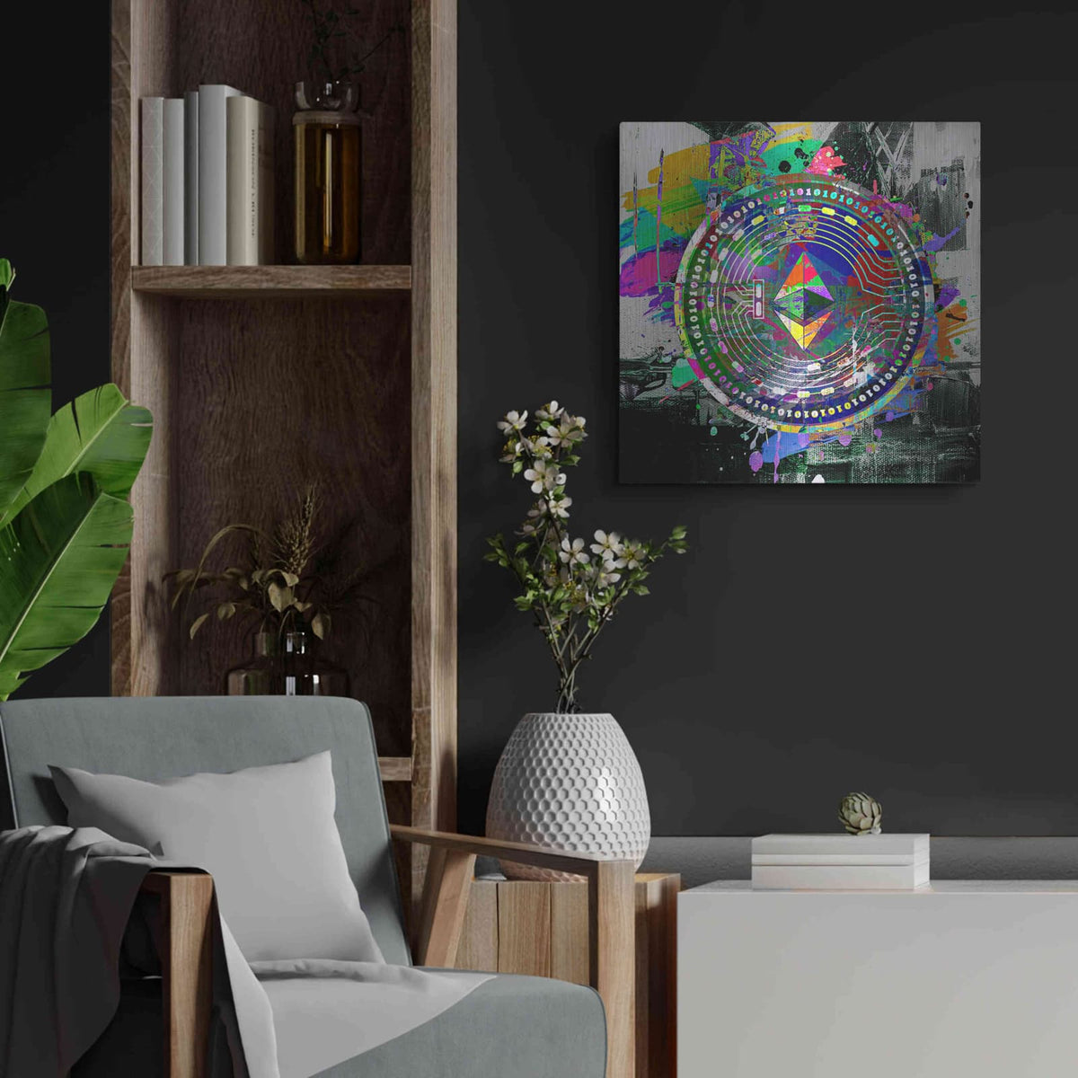 'Ethereum The Predator' by Valentyn Artemenko – Metal Wall Art, 24x24 room view