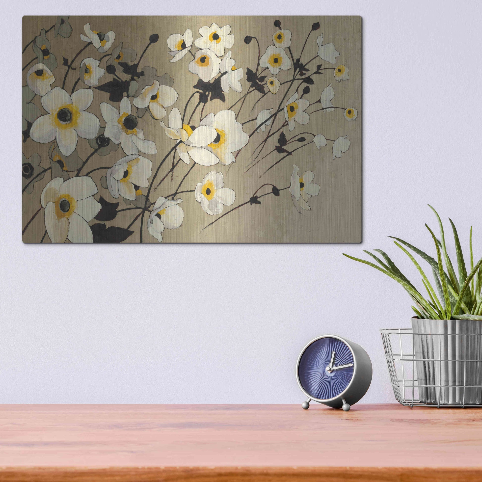 Luxe Metal Art 'Anemones Japonaises Blancs' by Shirley Novak, Metal Wall Art,16x12