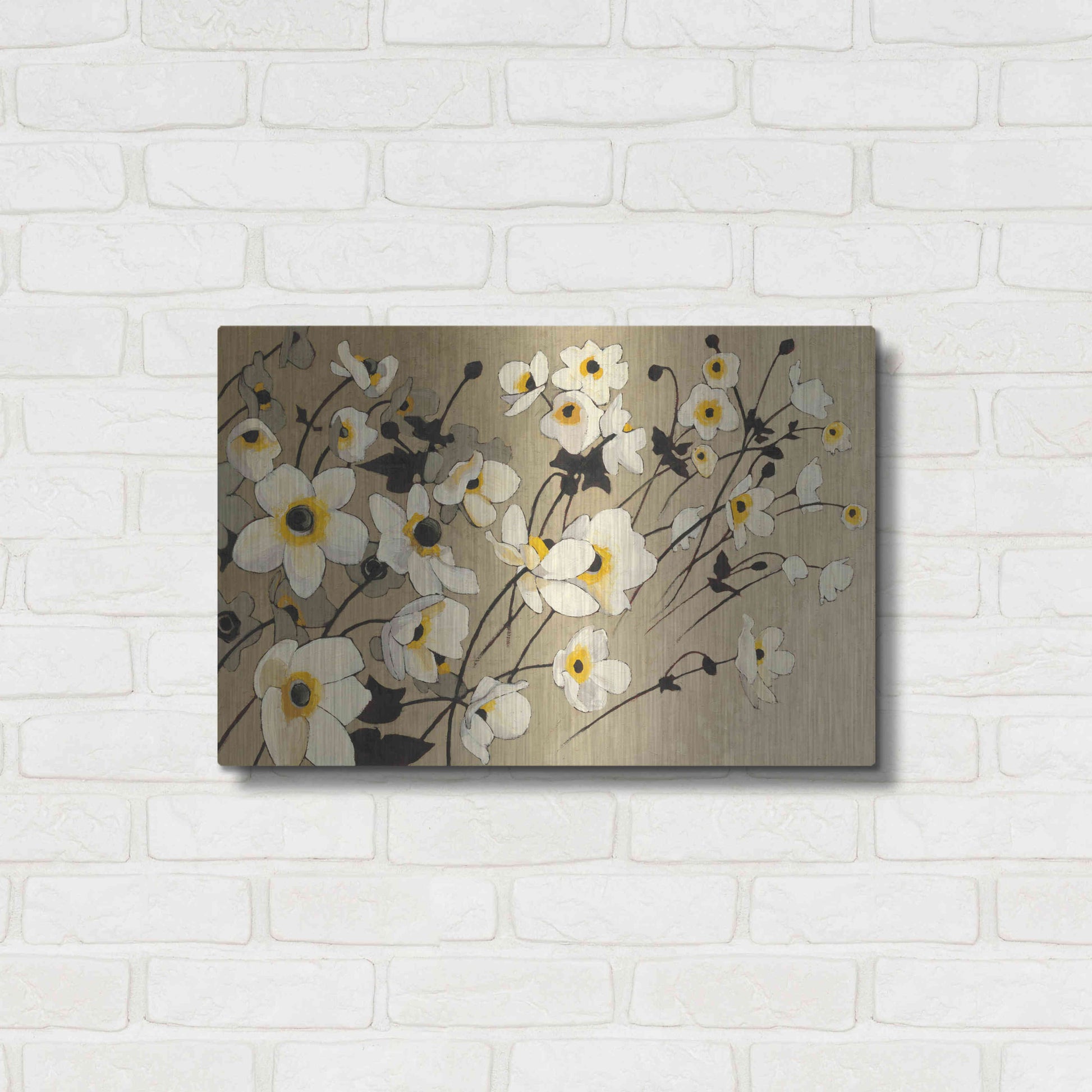 Luxe Metal Art 'Anemones Japonaises Blancs' by Shirley Novak, Metal Wall Art,24x16