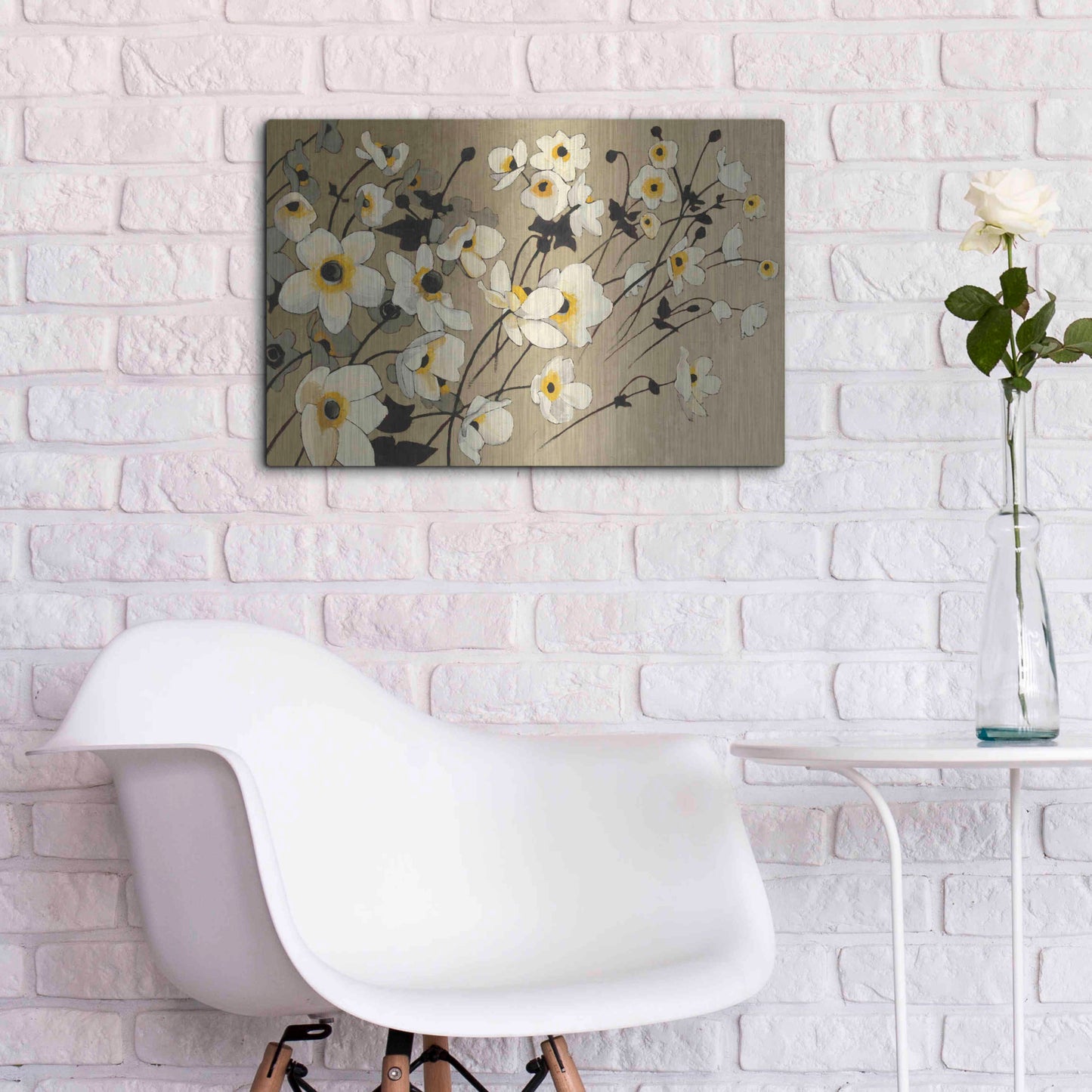 Luxe Metal Art 'Anemones Japonaises Blancs' by Shirley Novak, Metal Wall Art,24x16